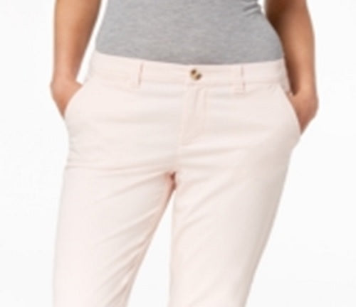 Calça feminina Maison Jules com bolsos e zíper, perna reta, rosa, tamanho 8