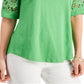 Top feminino Charter Club de algodão com acabamento em renda, verde, tamanho médio