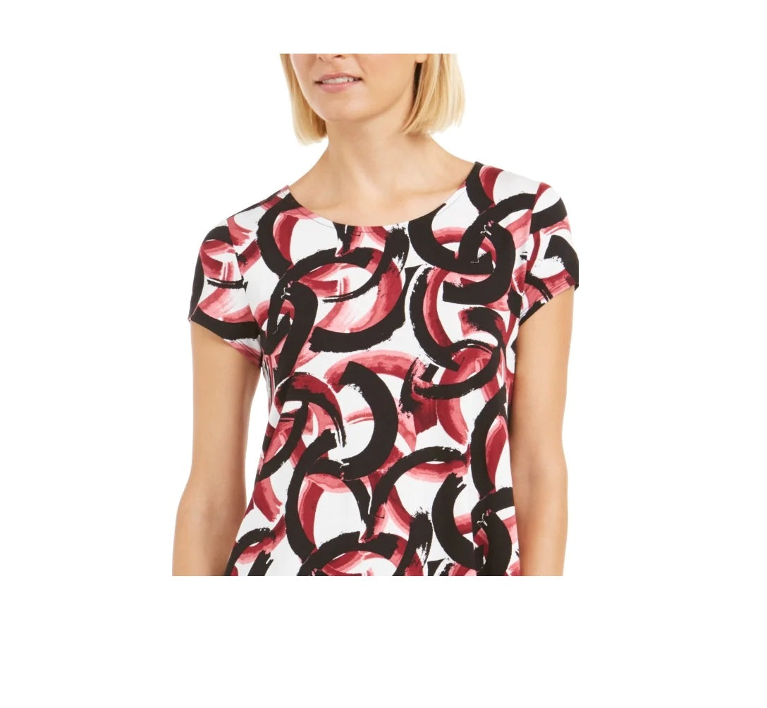 Camiseta feminina Alfani Petite com estampa e bainha redonda, vermelha, tamanho Petite S