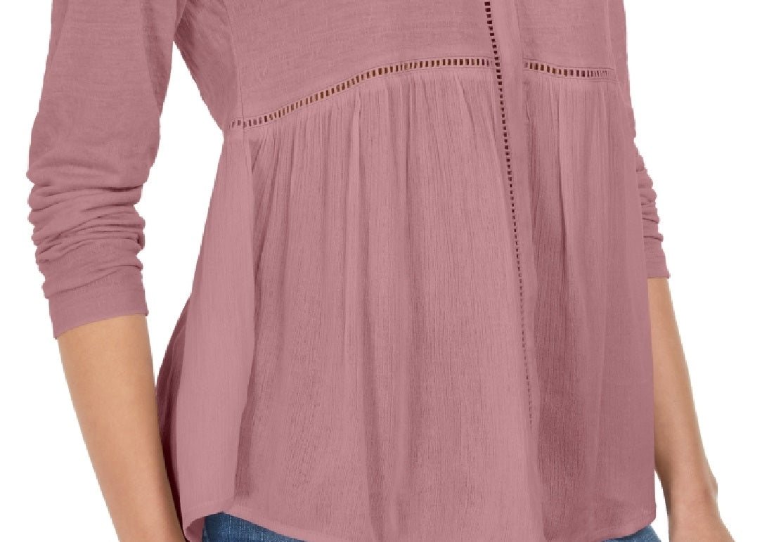 Blusa feminina estilo &amp; co, decote em V, tecido misto, roxa, tamanho X-S