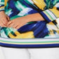 JM Collection Blusa túnica feminina com decote em V e detalhes em azul, tamanho 1X