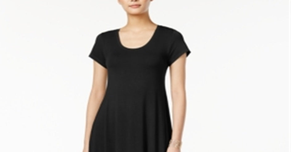 Vestido evasê de manga curta feminino Style &amp; Co, preto, tamanho XS