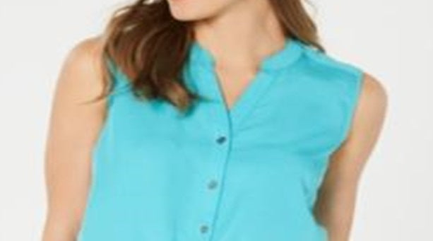 Blusa sem mangas com amarração lateral feminina Style &amp; Co, azul, tamanho pequeno M