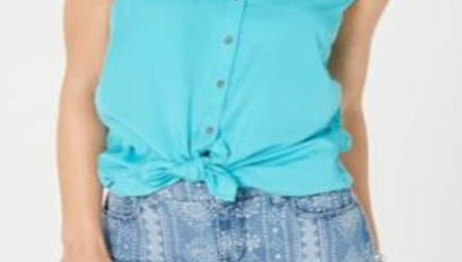 Blusa sem mangas com amarração lateral feminina Style &amp; Co, azul, tamanho pequeno M
