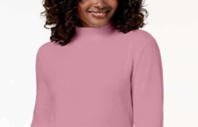 Blusa de gola alta feminina Karen Scott de algodão rosa, tamanho XXG