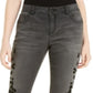 Calça jeans skinny feminina com estampa de leopardo e flocada da INC International Concepts, preta, tamanho 0