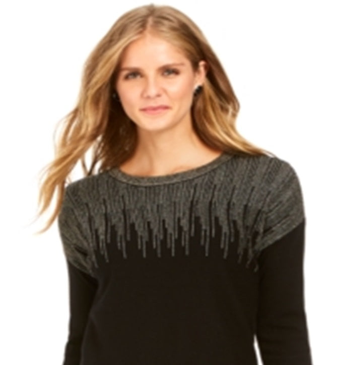 Suéter Alfani Feminino com Detalhe Metálico e Bainha Ventilada, Preto, Tamanho Pequeno P