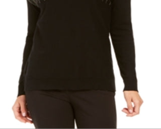 Suéter Alfani Feminino com Detalhe Metálico e Bainha Ventilada, Preto, Tamanho Pequeno P