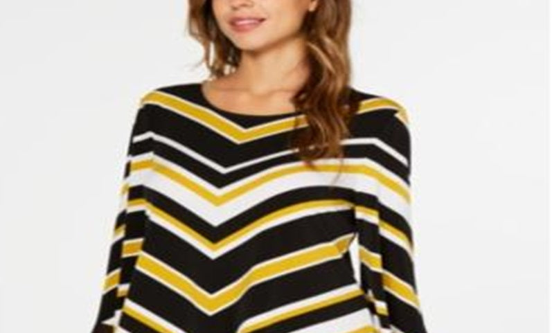 Blusa listrada feminina Alfani com bainha em V, amarela, tamanho pequeno M