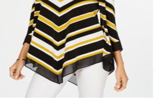 Blusa listrada feminina Alfani com bainha em V, amarela, tamanho pequeno M