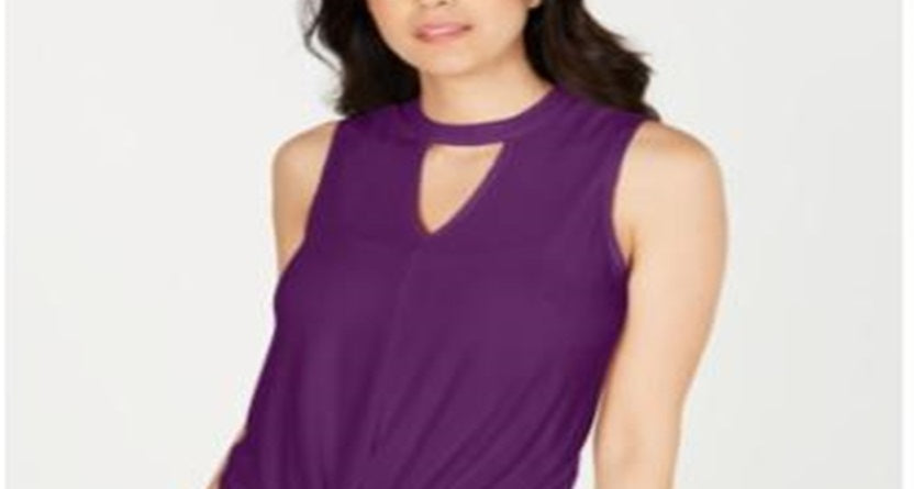 Thalia Sodi Blusa feminina sem mangas com decote em V e bainha amarrada, roxa, tamanho GG