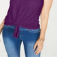 Thalia Sodi Blusa feminina sem mangas com decote em V e bainha amarrada, roxa, tamanho GG