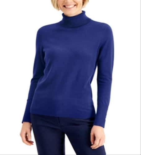 Suéter feminino de gola alta JM Collection, roxo, tamanho M