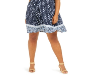 Vestido feminino plus size estampado com costas cruzadas e comprimento midi, azul, tamanho GG