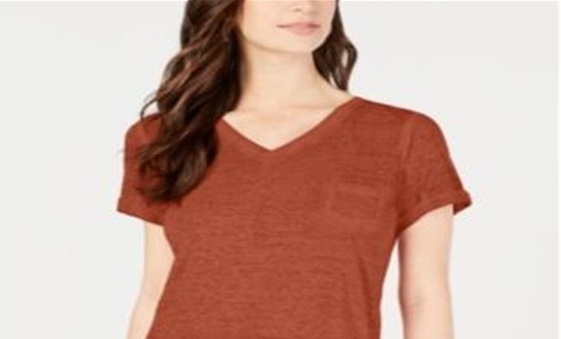 Camiseta feminina estilo &amp; co com decote em V e estampa Burnout, laranja, tamanho pequeno P