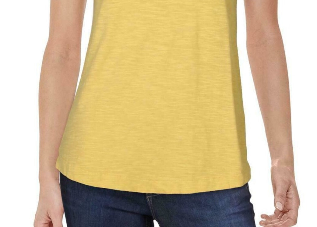Camiseta feminina com bolso e decote em V, tamanho pequeno, amarelo, tamanho extragrande, da Style &amp; Co