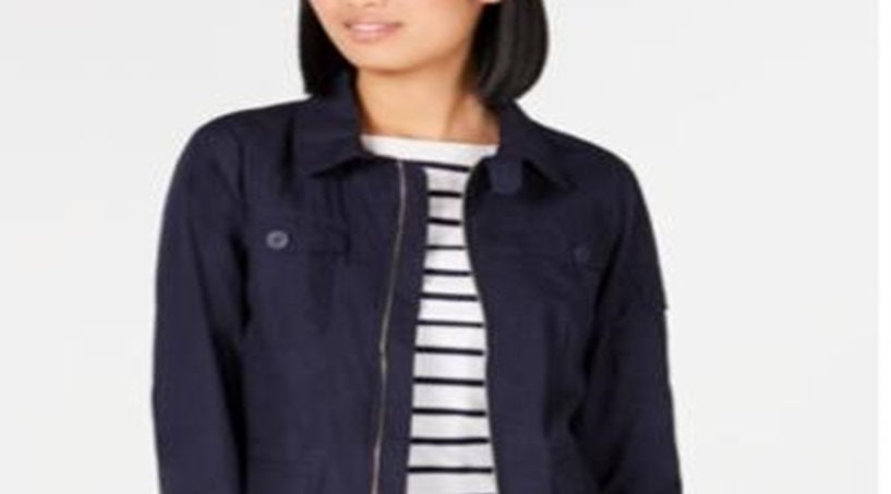 Jaqueta utilitária feminina Tommy Hilfiger de algodão azul, tamanho M