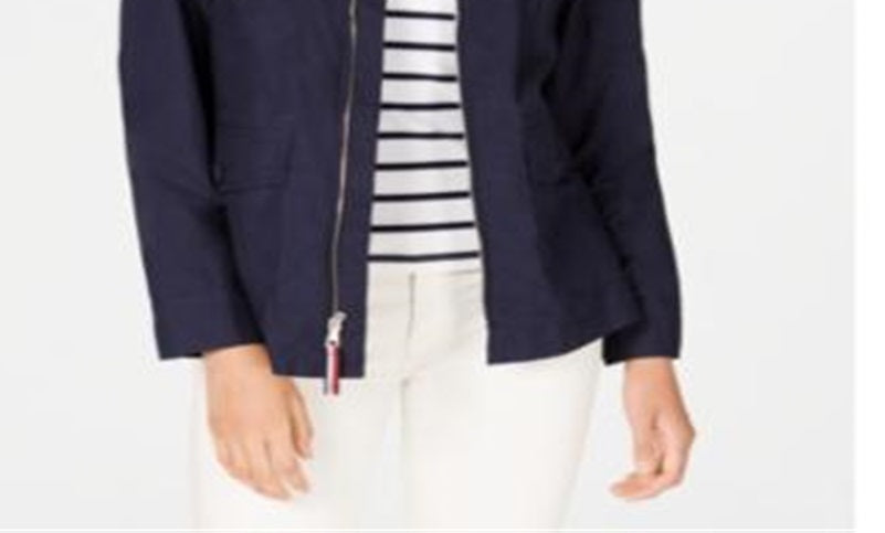Jaqueta utilitária feminina Tommy Hilfiger de algodão azul, tamanho M