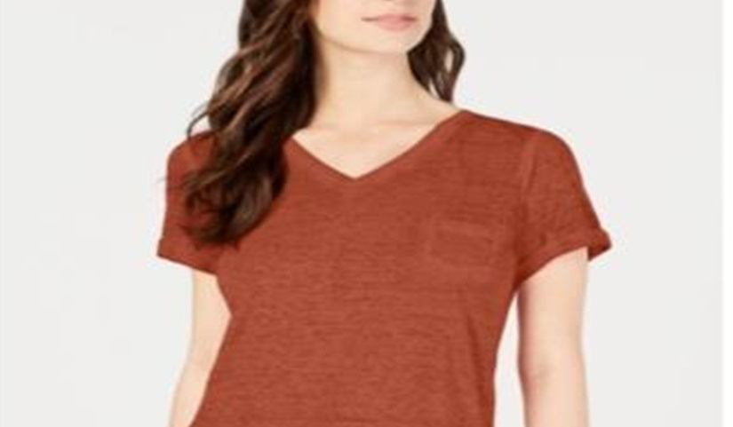 Camiseta feminina estilo &amp; co com decote em V e estampa Burnout, tamanho marrom - Petite M