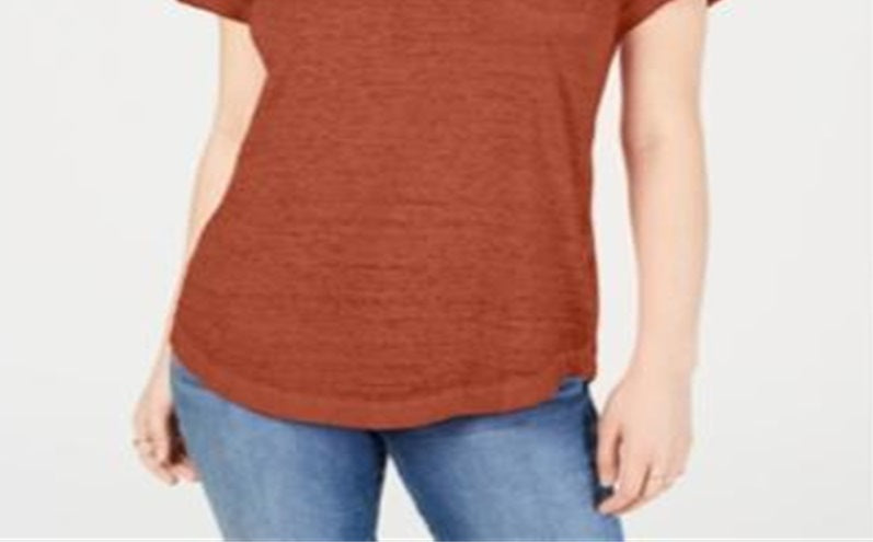 Camiseta feminina estilo &amp; co com decote em V e estampa Burnout, tamanho marrom - Petite M