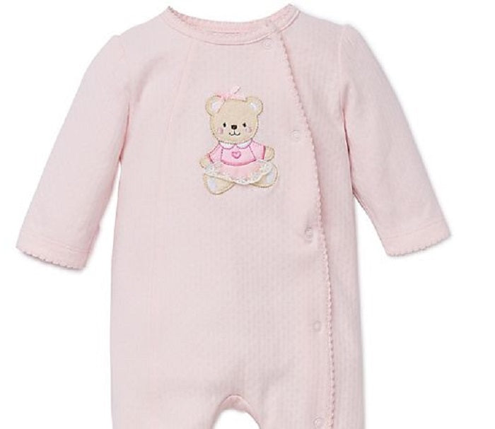Macacão com pés de urso Little Me Baby Girl's Sweet Bear Footsuit Rosa Tamanho 9 M