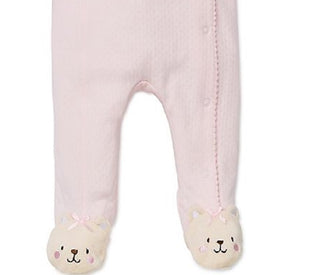 Macacão com pés de urso Little Me Baby Girl's Sweet Bear Footsuit Rosa Tamanho 9 M