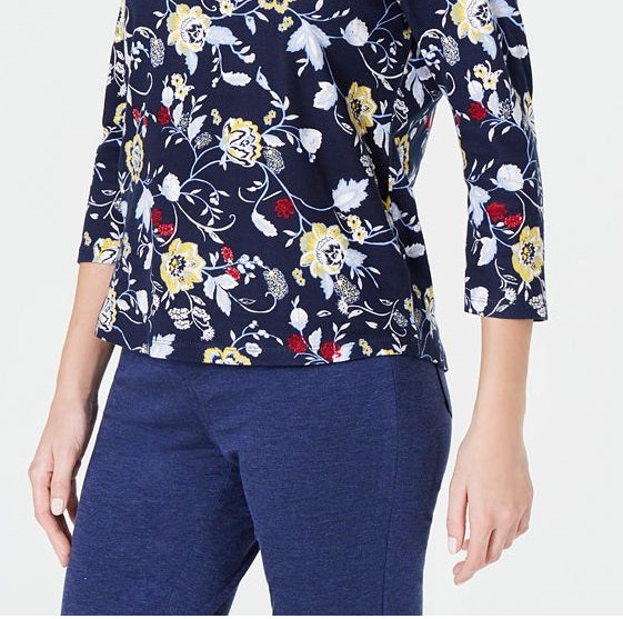Camiseta feminina estampada de algodão Charter Club, azul, tamanho pequeno M