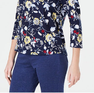 Camiseta feminina estampada de algodão Charter Club, azul, tamanho pequeno M