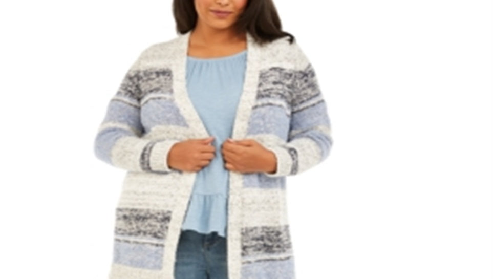 Cardigan feminino listrado com textura estilo &amp; co, azul, tamanho 0X