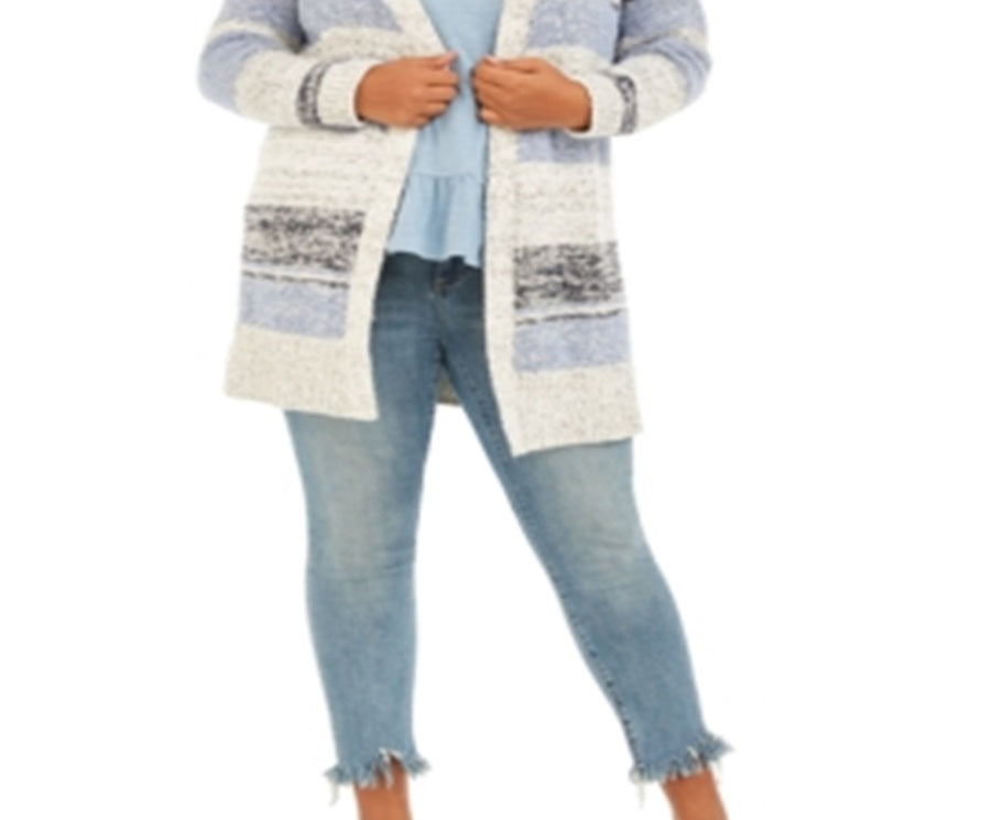 Cardigan feminino listrado com textura estilo &amp; co, azul, tamanho 0X