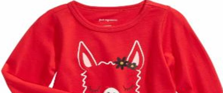 Camiseta de algodão com estampa de lhama First Impressions para meninas, tamanho 2T, vermelha