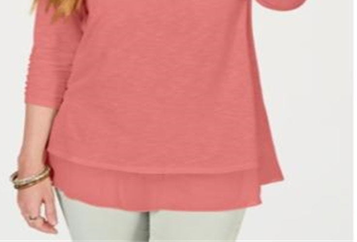 Top de chiffon feminino Style &amp; Co com bainha rosa, tamanho pequeno G