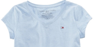 Camiseta Tommy Hilfiger Big Girl de algodão com gola V, azul, tamanho P