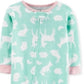 Pijama Carter's Infantil para Meninas com Pés de Algodão e Animais da Floresta, Verde, Tamanho 3T