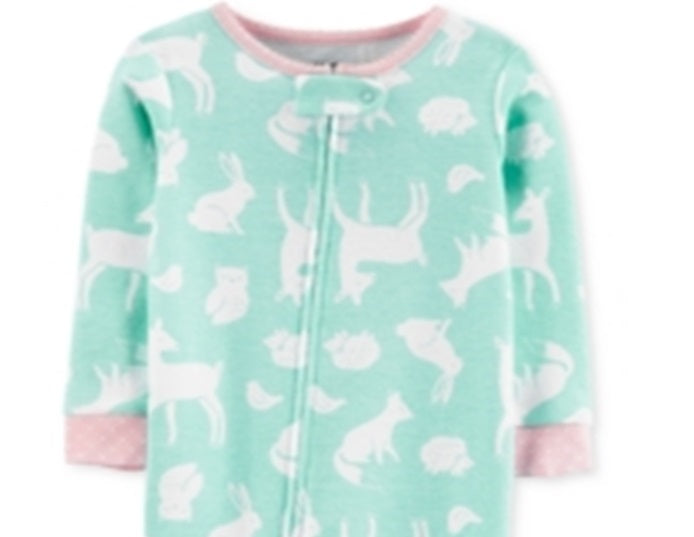 Pijama Carter's Infantil para Meninas com Pés de Algodão e Animais da Floresta, Verde, Tamanho 3T