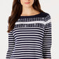Blusa feminina de algodão estampada com manga 3/4 Charter Club, azul, tamanho M
