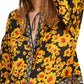 Blusa feminina com manga sino floral Free People, tamanho X-S