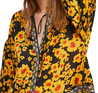 Blusa feminina com manga sino floral Free People, tamanho X-S