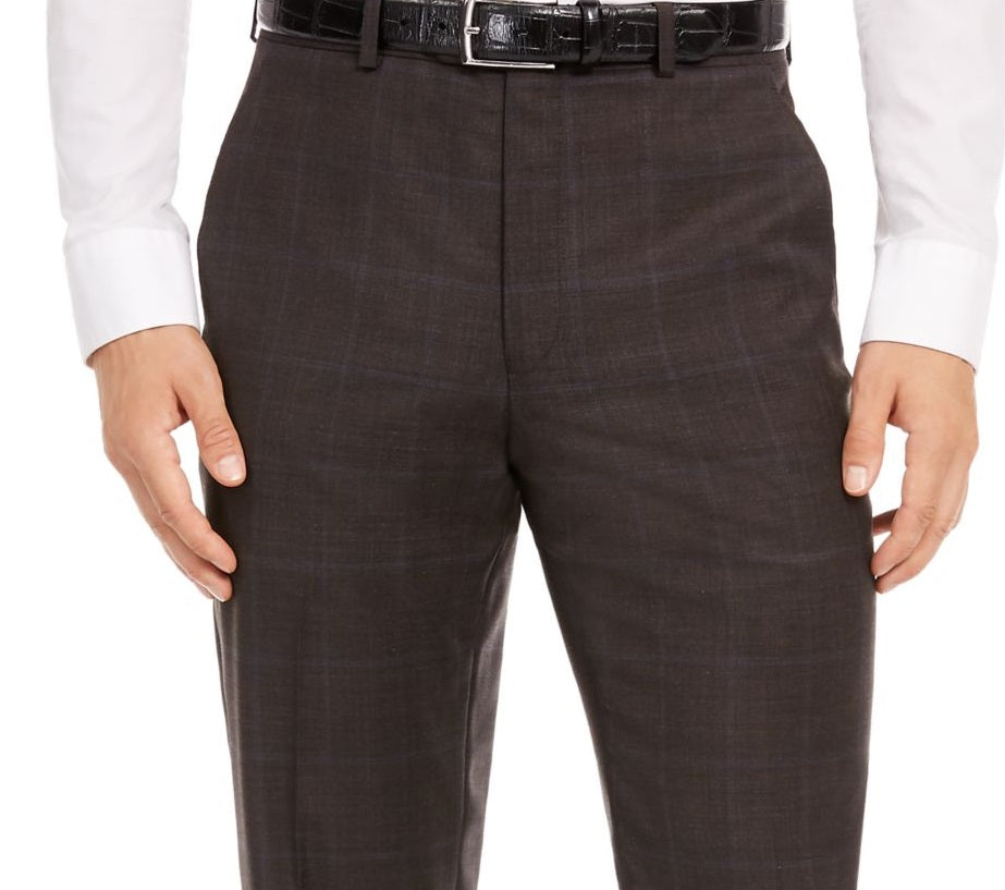 Ralph Lauren Masculino Ultraflex Windowpane Xadrez Clássico Ajuste Elástico Calça Separada Marrom Tamanho 34X32