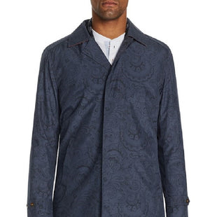 Tallia Masculino Slim Fit Paisley Dobrável Trench Coat Preto Tamanho XX-Grande