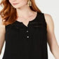 Blusa regata feminina com decote dividido e botões, preta, tamanho grande, da Style &amp; Co