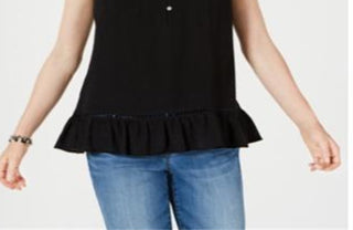 Blusa regata feminina com decote dividido e botões, preta, tamanho grande, da Style &amp; Co