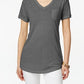 Camiseta feminina com decote em V e bolso, tamanho PP, cinza, estilo &amp; co