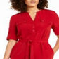 Vestido-camisa feminino Anne Klein com decote dividido e cinto, vermelho, tamanho XXL