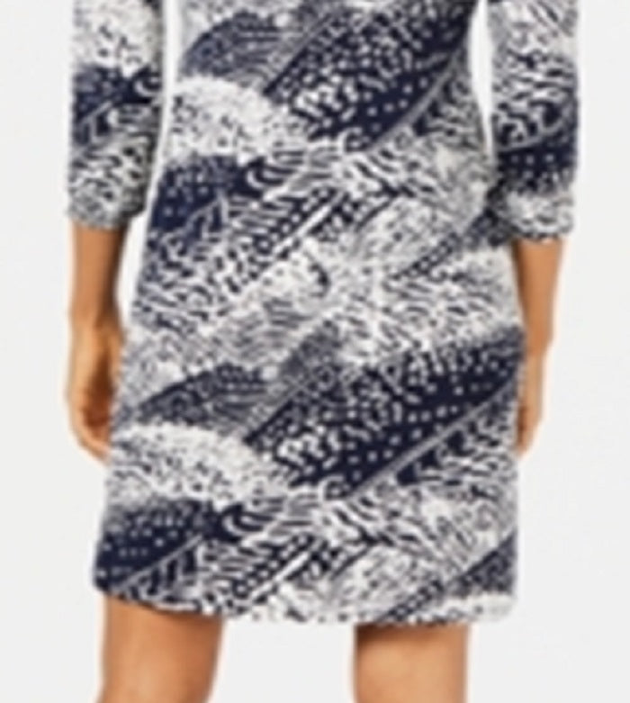 Vestido feminino estampado com zíper frontal da coleção JM, tamanho pequeno, azul