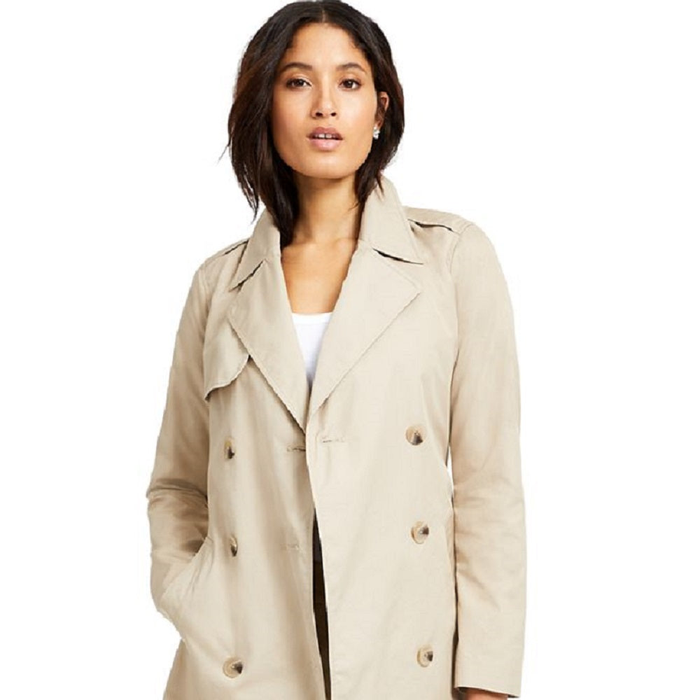 Casaco trench coat feminino clássico liso Charter Club marrom tamanho pequeno
