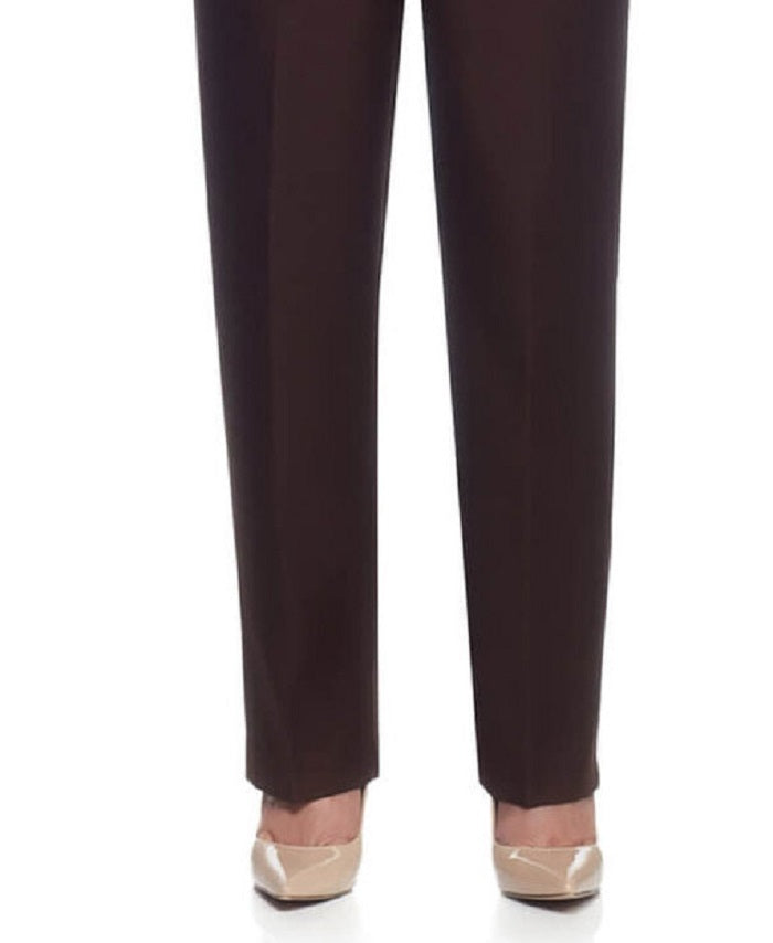 Calça feminina Alfred Dunner Classics com perna reta, marrom, tamanho 12