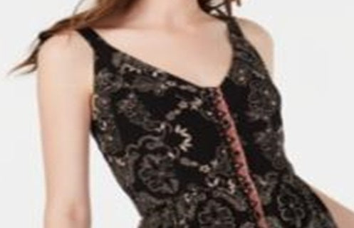 Vestido de verão American Rag Junior com estampa frontal e botões, preto, tamanho pequeno