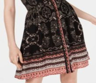 Vestido de verão American Rag Junior com estampa frontal e botões, preto, tamanho pequeno