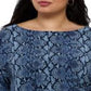 Blusa feminina Michael Kors Plus com estampa de cobra e manga amarrada, azul, tamanho 2X